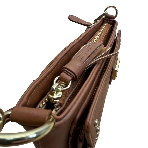 The Danbury Mint Women Brown Faux Leather Studded The Personalized Crossbody Bag - Picture 10 of 16